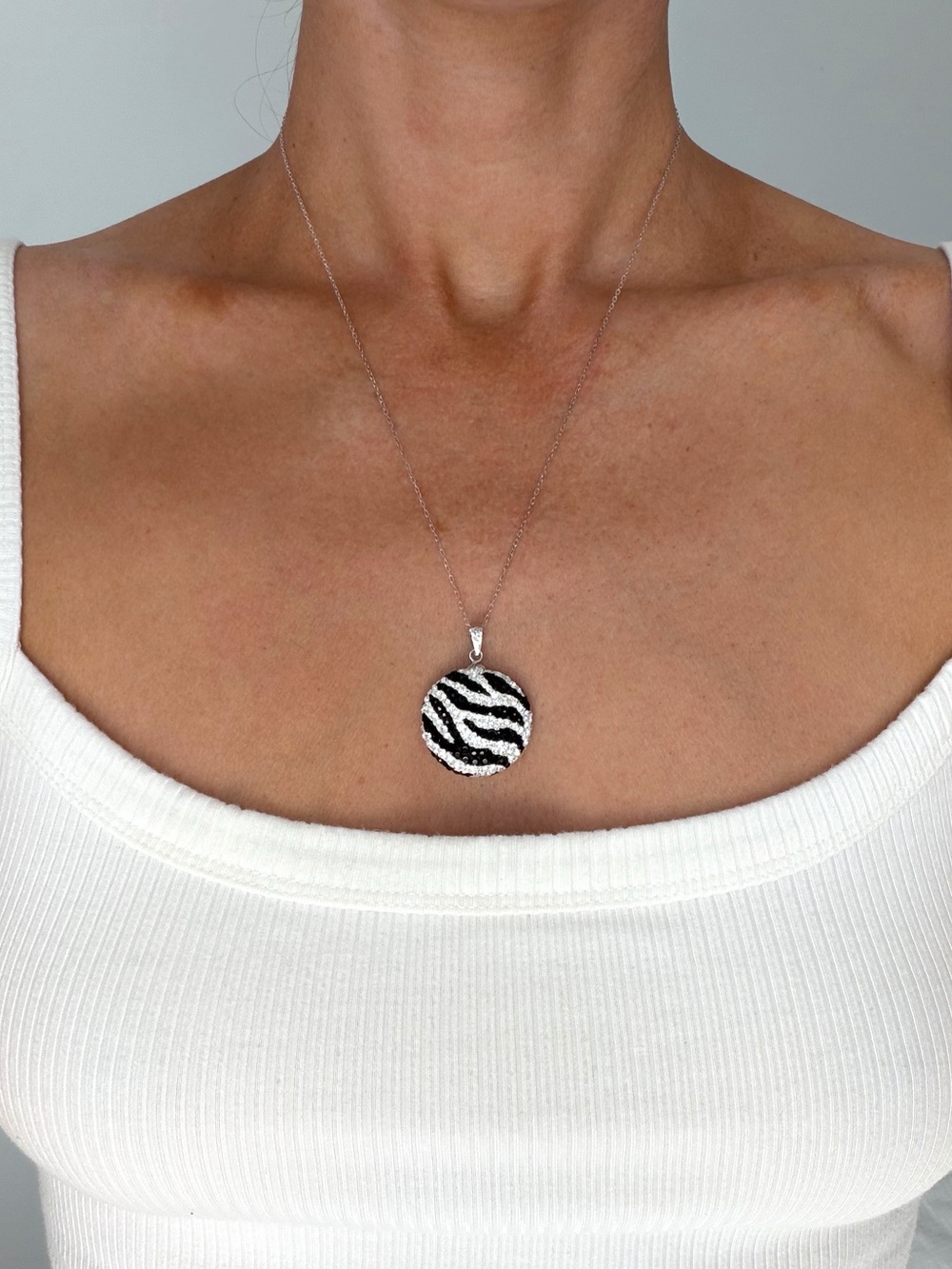 Sterling Silver & Crystal Zebra Pendant Necklace